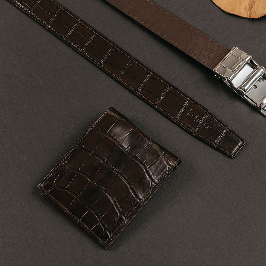 Ví Da Nam LAFORCE Cá Sấu VLA1100N-B-CF Tặng Tất UNIQLO Chính Hãng