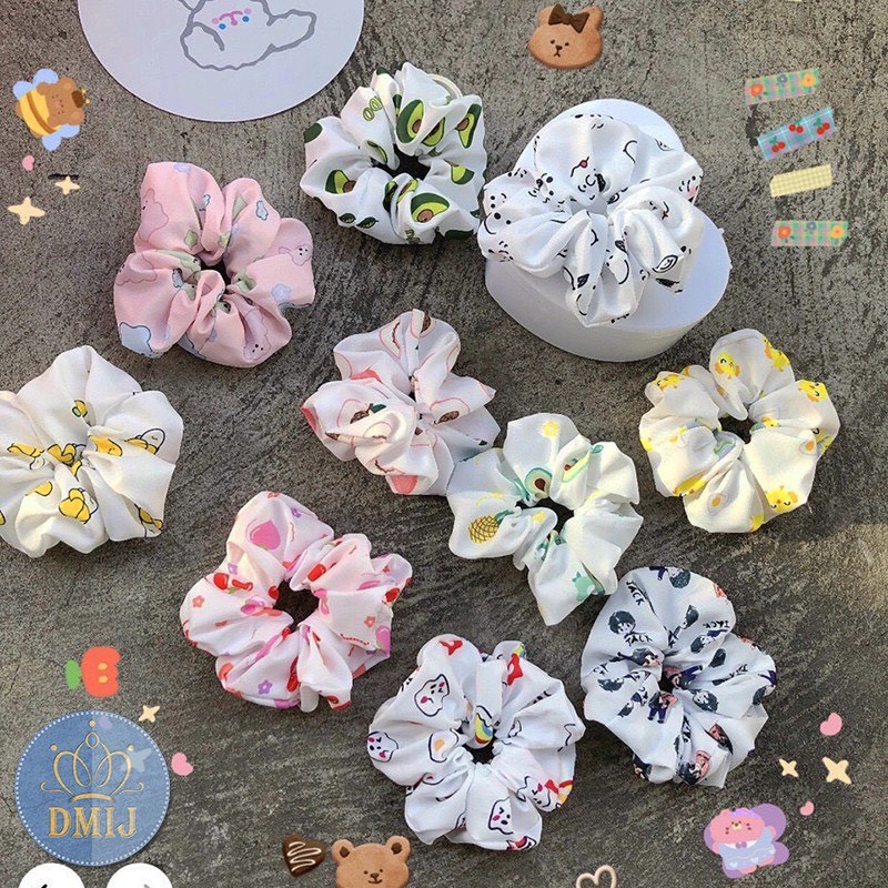Dây cột tóc vải scrunchies nhiều màu JUNIDO