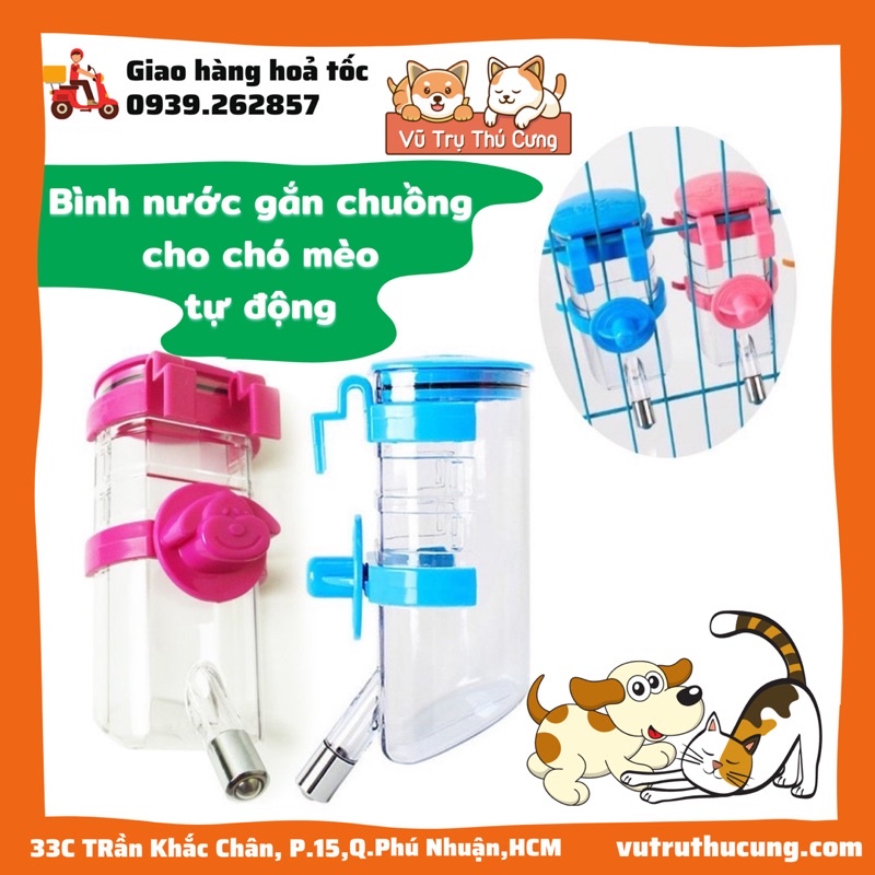 (Loại xịn) Bình uống nước gắn chuồng Chó Mèo tự động, bình đựng nước cho thú cưng