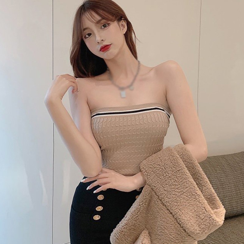 Áo Croptop Sát Nách Màu Sắc Tương Phản Phong Cách Hàn Quốc