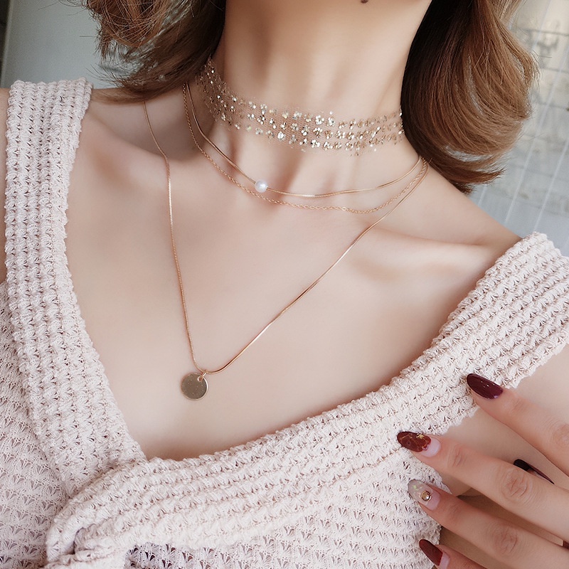 Vòng Cổ Choker Đính Kim Sa Lấp Lánh Thời Trang Cho Nữ