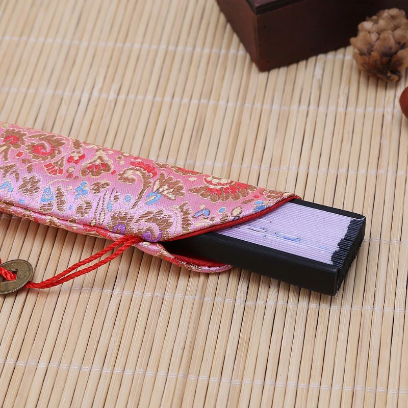 SEL♡♡ Silk Folding Chinese Hand Fan Bag With Tassel Dustproof Holder Protector Pouch Case Cover Retro Style