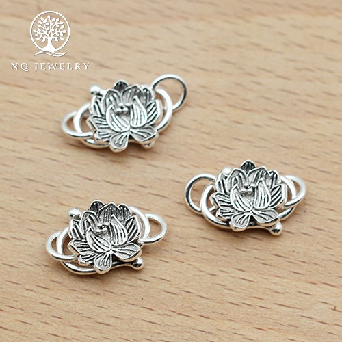 Charm bạc khóa đôi đầu sen - NQ Jewelry