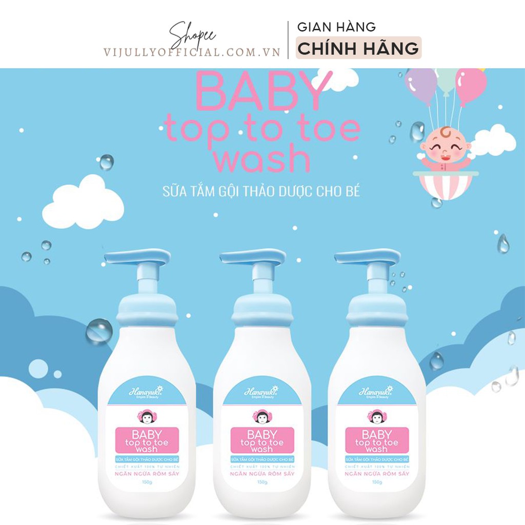 Sữa tắm gội thảo dược em bé Hanayuki Baby Top To Toe Wash ngừa rôm sẩy chính hãng 150gr