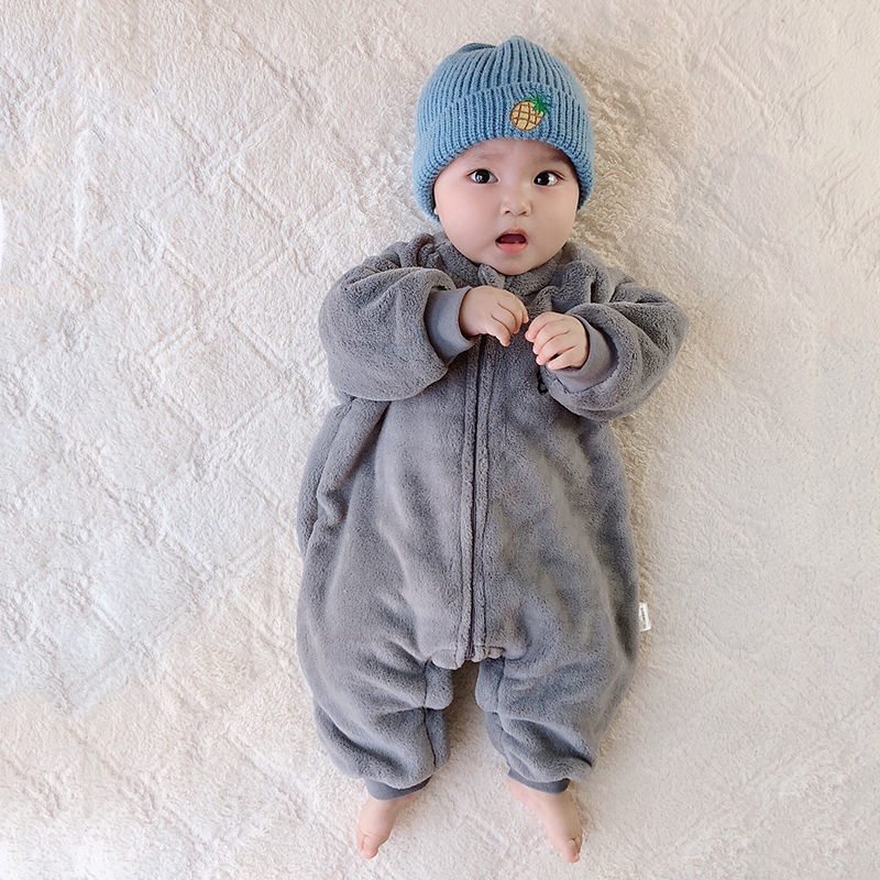 Đồ ngủ liền thân vải nhung san hô ấm áp thời trang dành cho bé sơ sinh