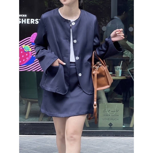 Nimi - Áo khoác cổ tròn dáng ngắn Grace sand jacket