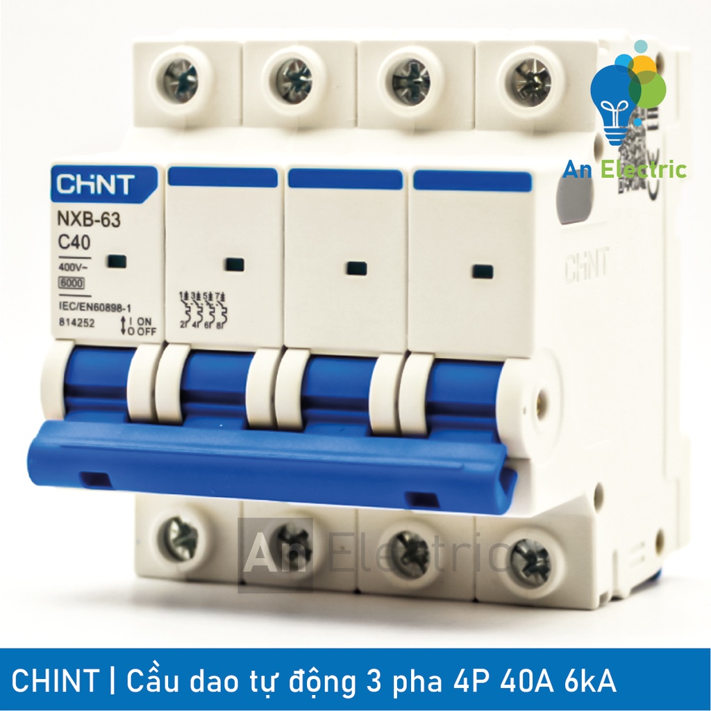 Cầu dao tự động 3 pha 4P 32A 40A 50A 63A 6kA MCB CHINT NXB-63