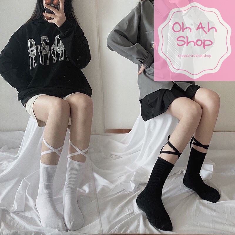 🍓 Tất Cao Below Knee Socks Dây Buộc Chéo Freeship extra 🍓CÓ SẴN🍓 Ohahshop