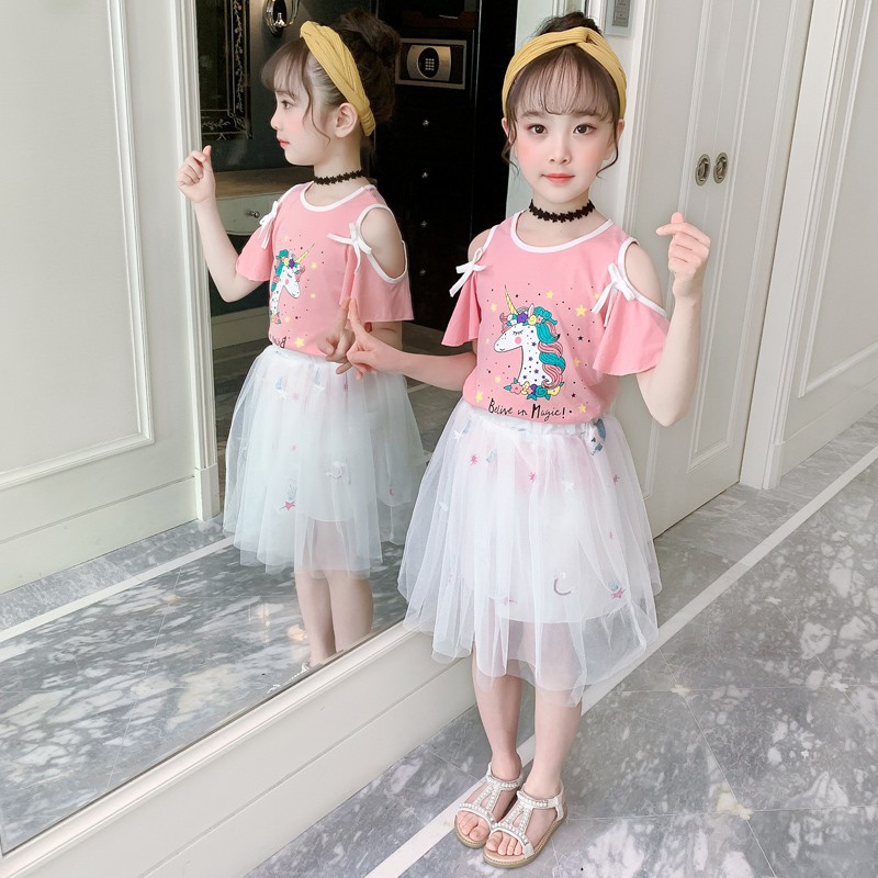 Đầm công chúa cho bé gái 3-9 tuổi áo thun hình Pony dễ thương