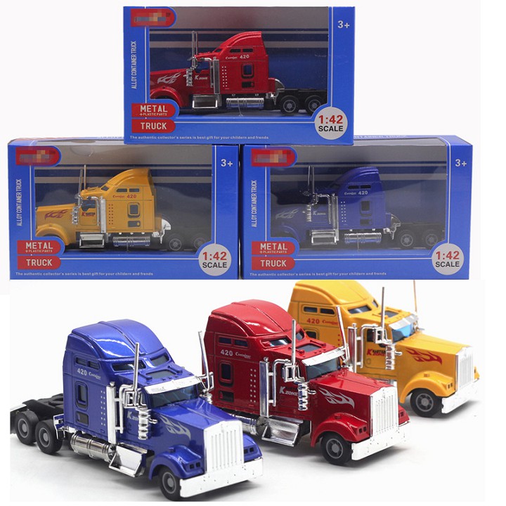 Container đầu kéo đồ chơi trẻ em mô hình tỉ lệ 1:42 xe bằng sắt có âm thanh và đèn
