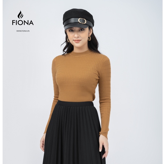 Áo len nữ cổ cao 3 phân dệt vặn thừng FIONA F851229
