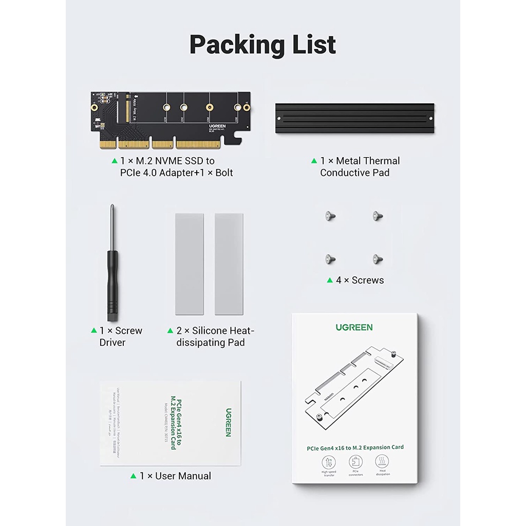 Card chuyển PCI-e ra NVMe PCIe 4.0 UGREEN 30715 Kích thước vật lý khe 16X băng thông 4X - Hàng phân phối chính hãng