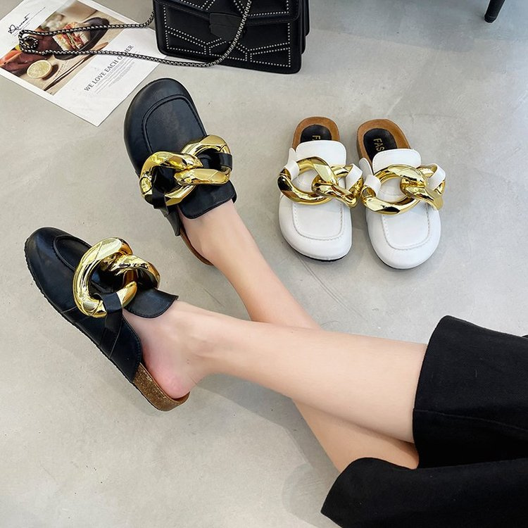 Fashion Chain Decoration Ulzzang Lazyshoes Loafer Slippers Women Shoes