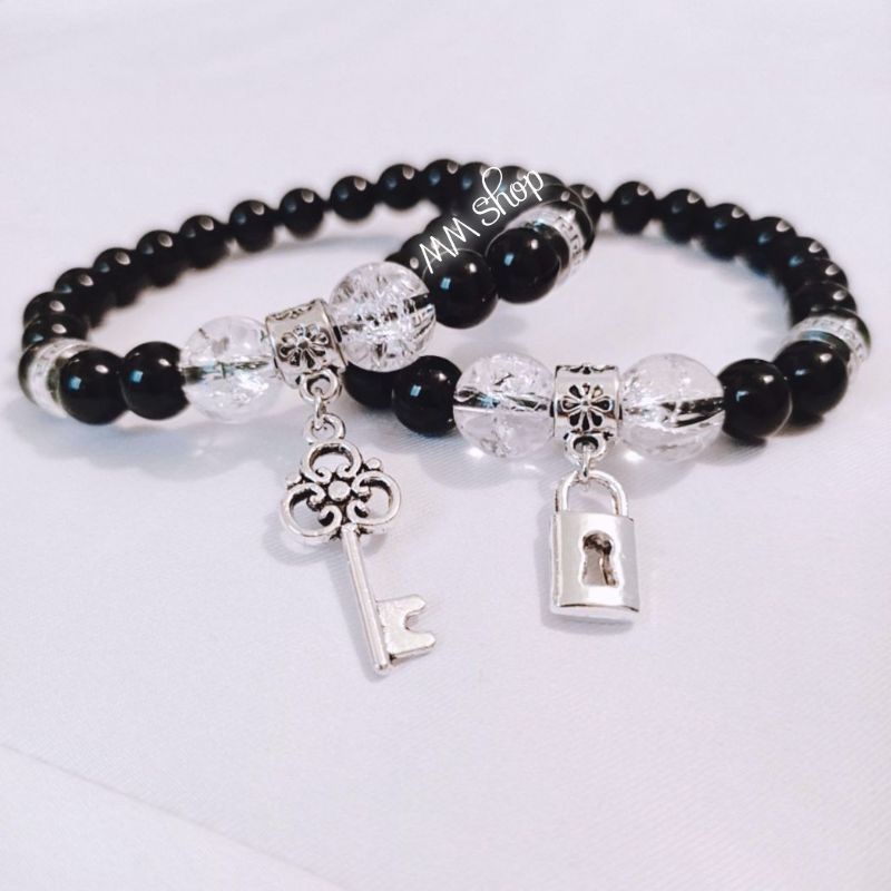 Vòng tay cặp tình nhân chuỗi hạt mặt charm khoá tình yêu (2vòng)