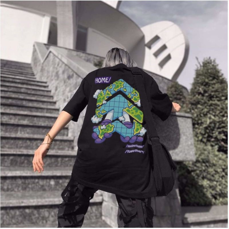 Áo thun nam nữ form rộng oversize BIG-Earth tee phông big logo full size basic, áo thun trắng đen streetwear