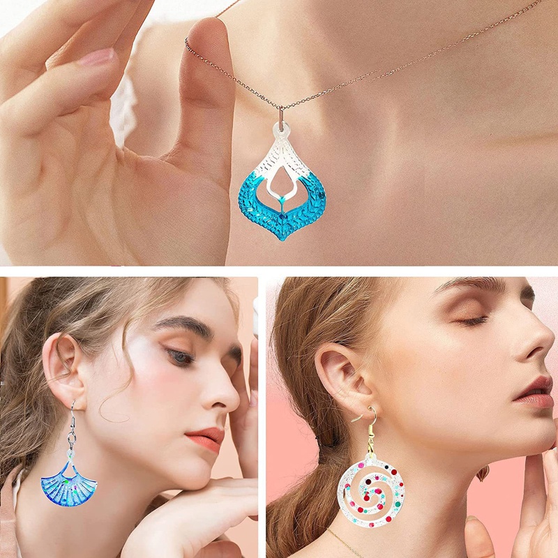 Sa Bộ Khuôn Silicone Làm Bông Tai Epoxy Pha Lê Hình Giọt Nước / Bông Hoa / Giọt Nước Độc Đáo Diy