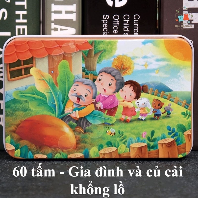 Tranh Ghép Hình Bằng Gỗ 60 Mảnh Hộp Sắt Cho bé 3-10 Tuổi - Đồ Chơi Giúp Phát Triển Tư Duy Toàn Diện