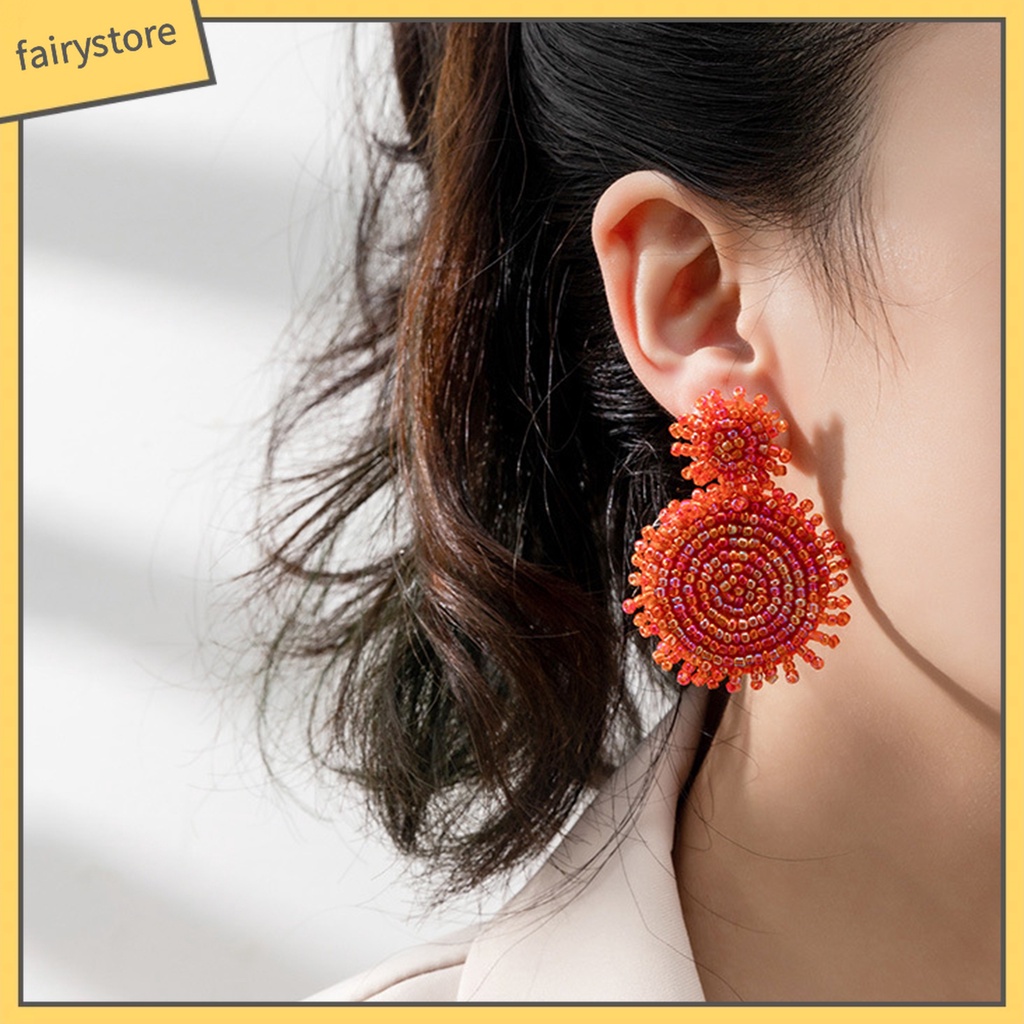 1 Đôi Bông Tai Màu Trơn Đính Hạt Hình Bông Hoa Phong Cách Bohemia Dành Cho Nữ