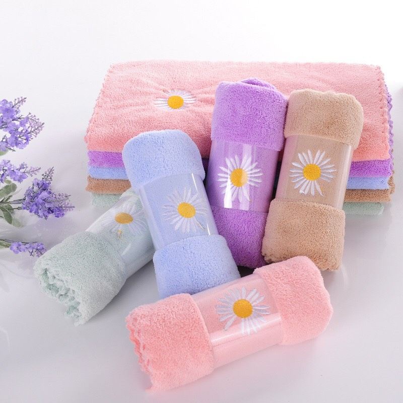 SÉT 5 KHĂN MẶT HOA CÚC XUẤT HÀN SIÊU ĐẸP MỀM MỊN RỬA MẶT BAO THÍCH ,THẤM NƯỚC TỐT 35*75cm