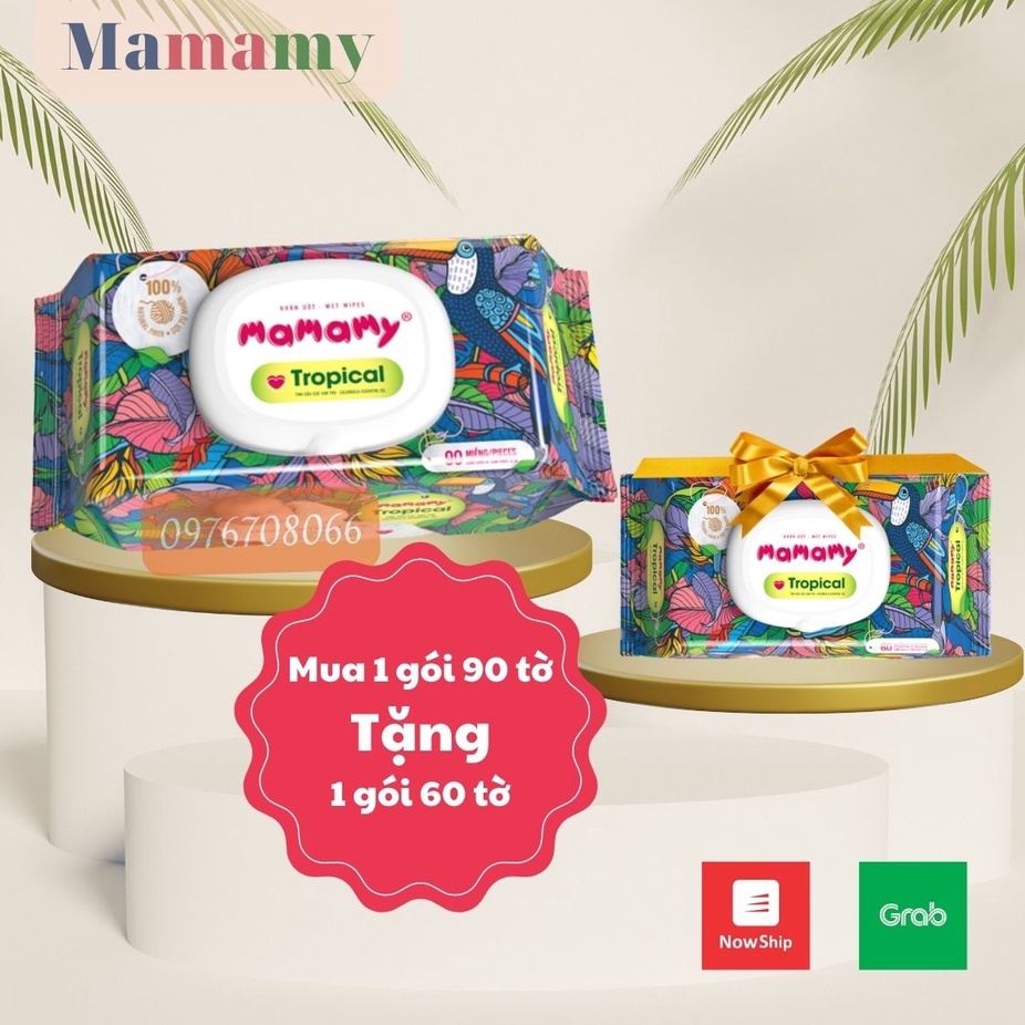 Khăn ướt mamamy tropical 60/90 tờ - 100% sợi tự nhiên ngừa hăm, rôm sảy kháng khuẩn giữ ẩm cho bé