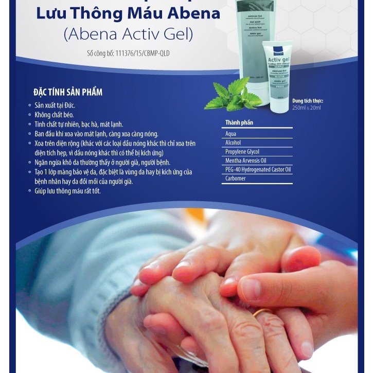 Gel xoa bóp Abena ActivGel 250ml Cải thiện lưu thông máu ngăn ngừa khô da