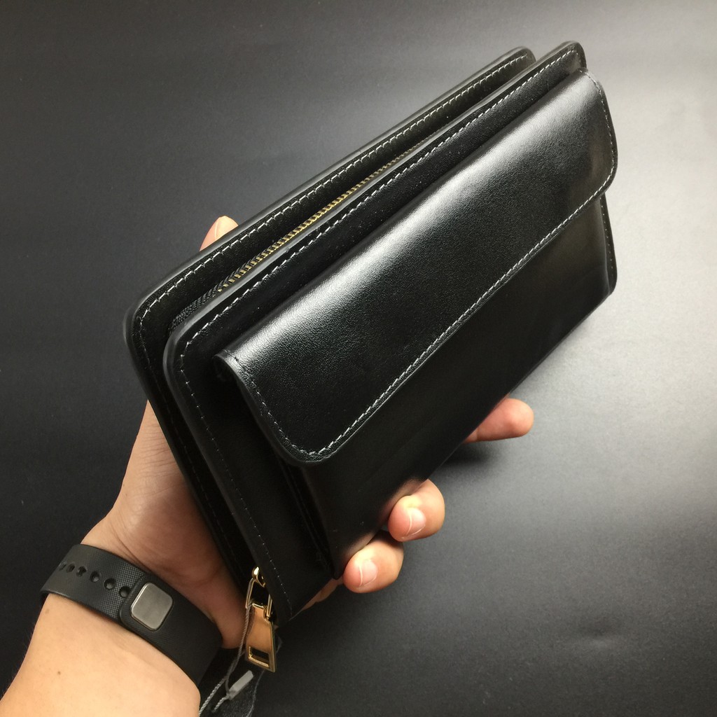 Clutch nam da thật ngăn gập điện thoại CL126VB (Đen/Nâu/Coffee) [Freeship]- 100% da bò thật, BH 3 năm | BigBuy360 - bigbuy360.vn