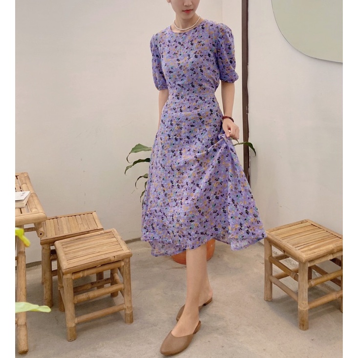 Đầm hoa nhí tím dáng dài