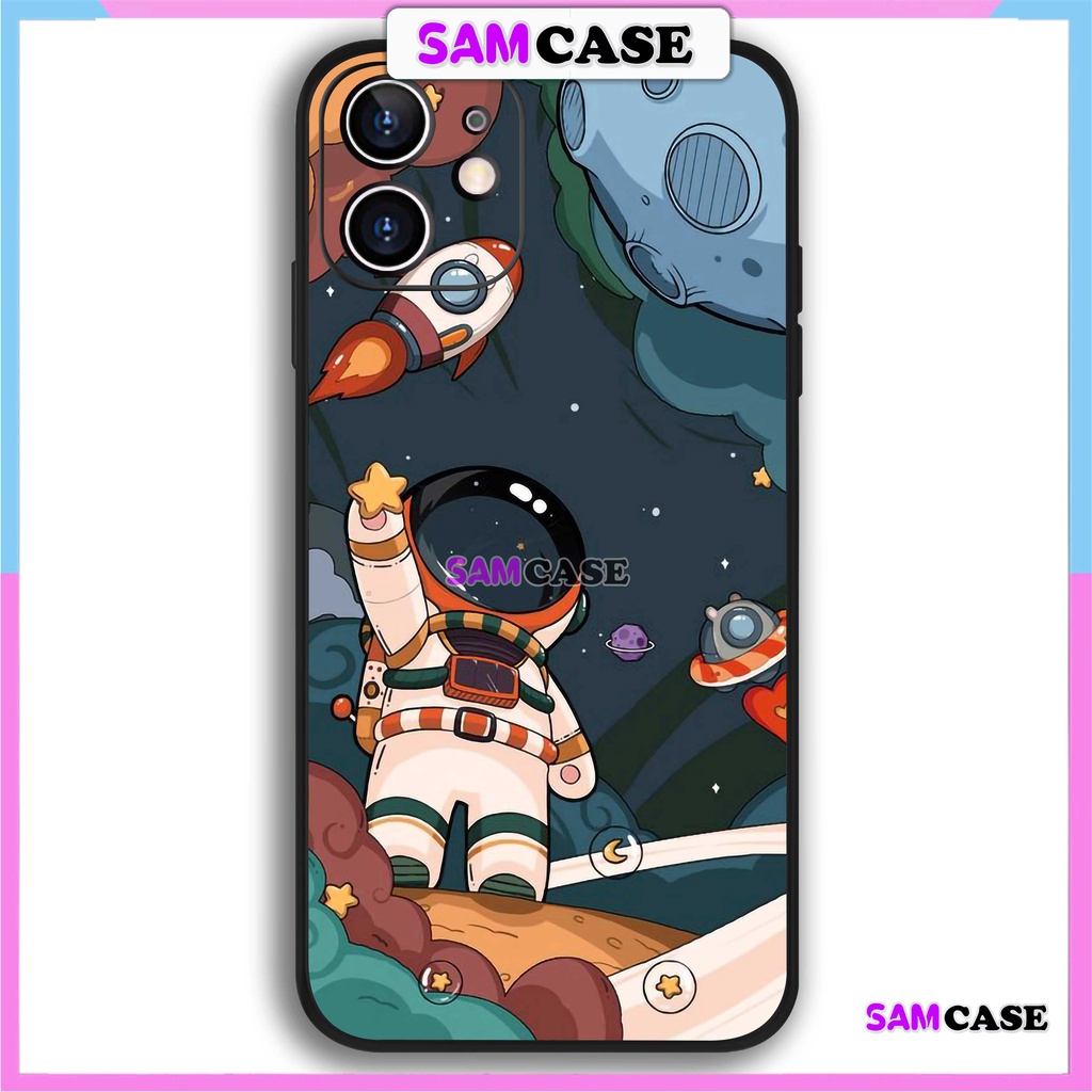 Ốp lưng iPhone Phi hành gia Cute cạnh viền vuông silicon mềm dẻo cho iphone 6/6s/7/8/X/XS/XR/11/12/13 /14 Pro Plus Max