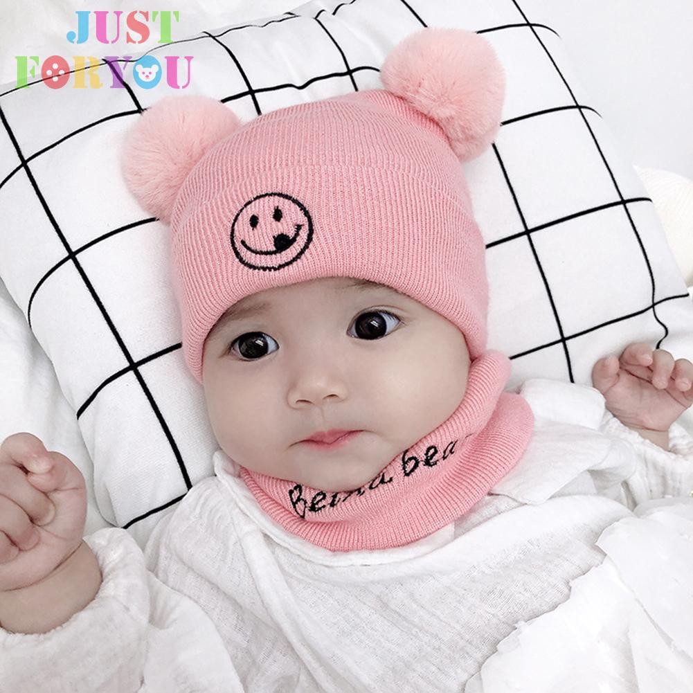 Mũ Beanie Đan Len Mềm Giữ Ấm Mùa Đông In Hình Mặt Cười Cho Bé Trai Và Gái