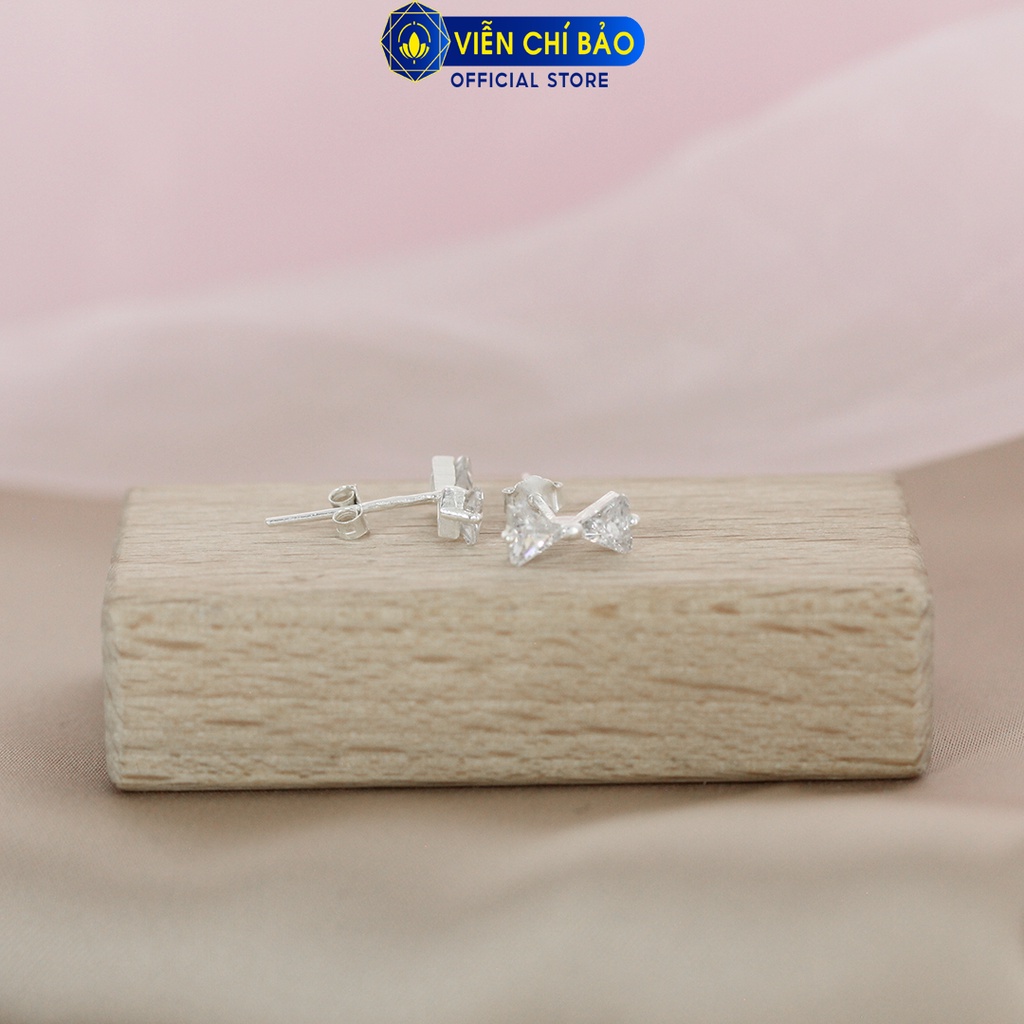 Bông tai nơ đính đá chất liệu bạc 925 thời trang phụ kiện trang sức nữ Viễn Chí Bảo E0109