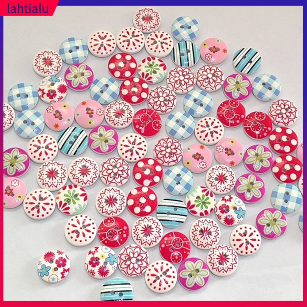 Bộ 100 Cúc Áo Gỗ In Hình Hoa Nhiều Màu Sắc DIY