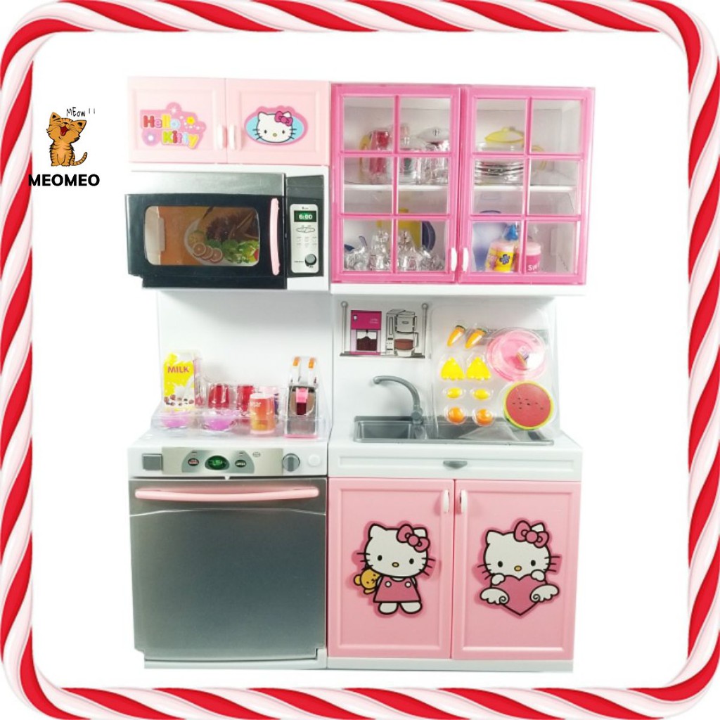 Đồ Chơi Tủ Bếp Hello Kitty 2 Ngăn Cao Cấp Màu Hồng, Âm Thanh Vui Nhộn, Thiết Kế Đẹp Mắt - MEOMEOSHOP2021