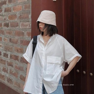 Áo somi nữ tay lỡ túi khổ lớn trước ngực kiểu dáng bazic