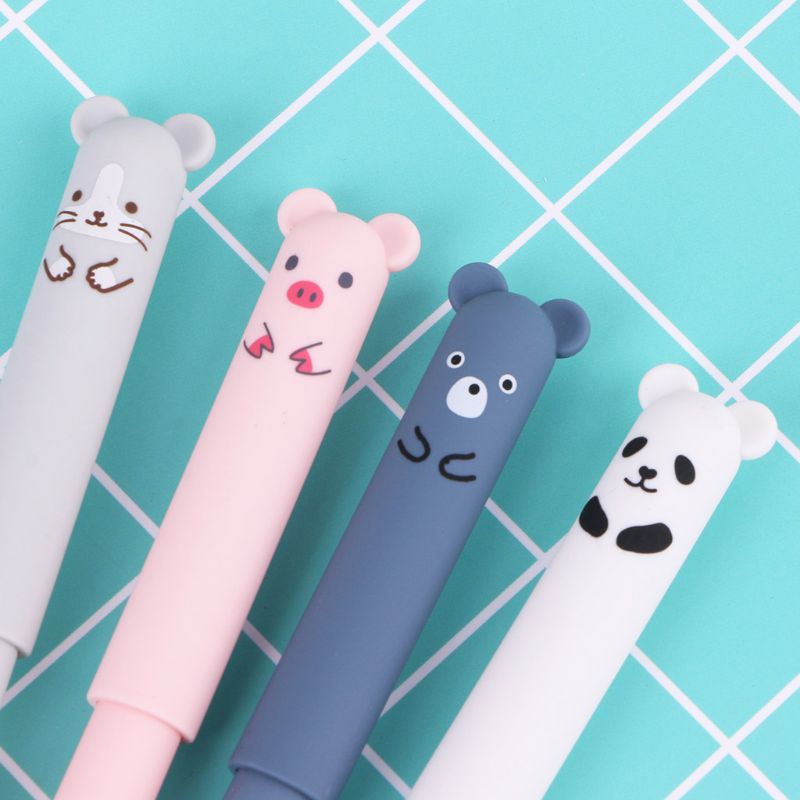 Set 4 Bút Mực Gel Ngòi Bút 0 / 35mm In Họa Tiết Hoạt Hình Có Thể Xóa Được