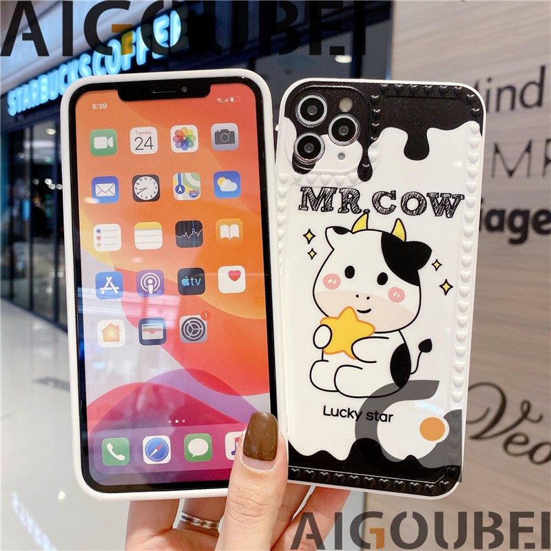 iPhone 6 6P 7 7P 8 8P X XR Xs Max 11 Pro Max cow case with love frame