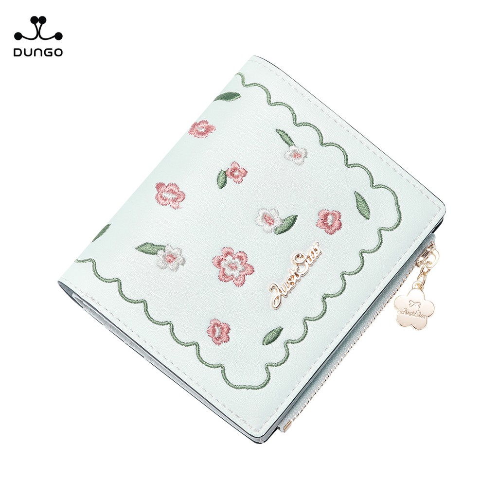 Ví Nữ Mini Da Ngắn Bỏ Túi Đẹp Thời Trang Cao Cấp Cầm Tay Thêu Hoa JUST STAR DU070622