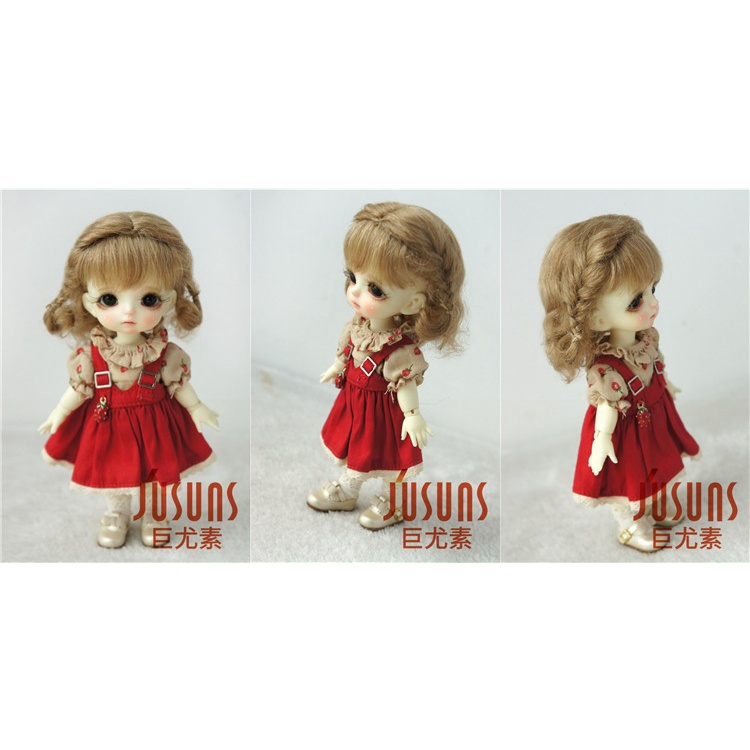 【Tóc giả búp bê】3-9inch  BJD / ob11 gốm SD búp bê đội tóc giả mohair em bé với bím tóc dễ thương ở cả hai bên (JD249)