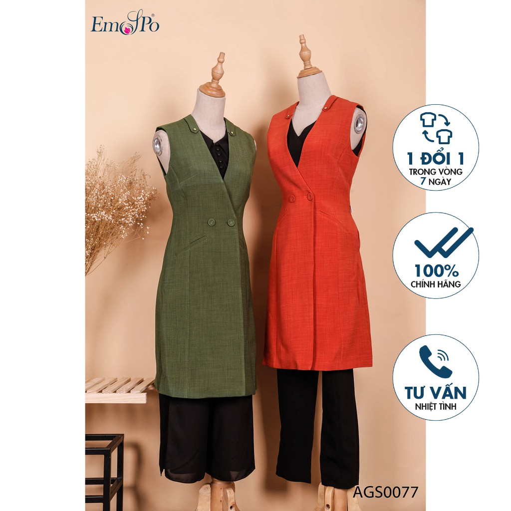 Áo vest gile dáng dài AGS0077 Emspo (Rêu, Cam)