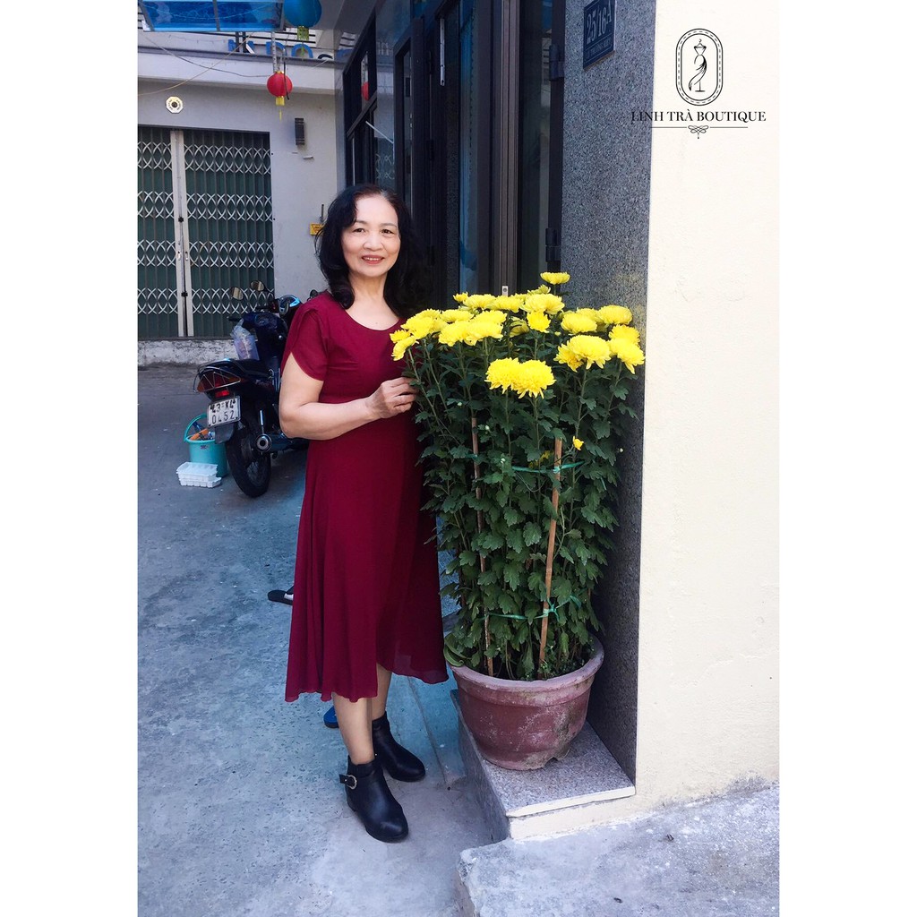 Đầm trung niên cao cấp [LINH TRÀ] đầm voan kèm thắt lưng eo liền có điểm nhấn khoen eo- TM 129 | BigBuy360 - bigbuy360.vn