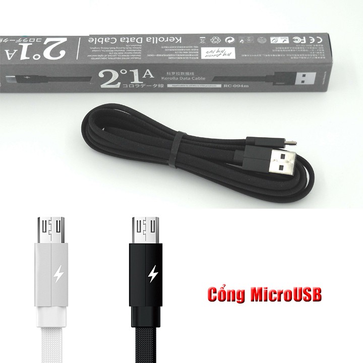 [Mã LTP50 giảm 50000 đơn 150000] Cáp sạc Remax Kerolla Data RC-094m cổng MicroUSB (1m / 2m)