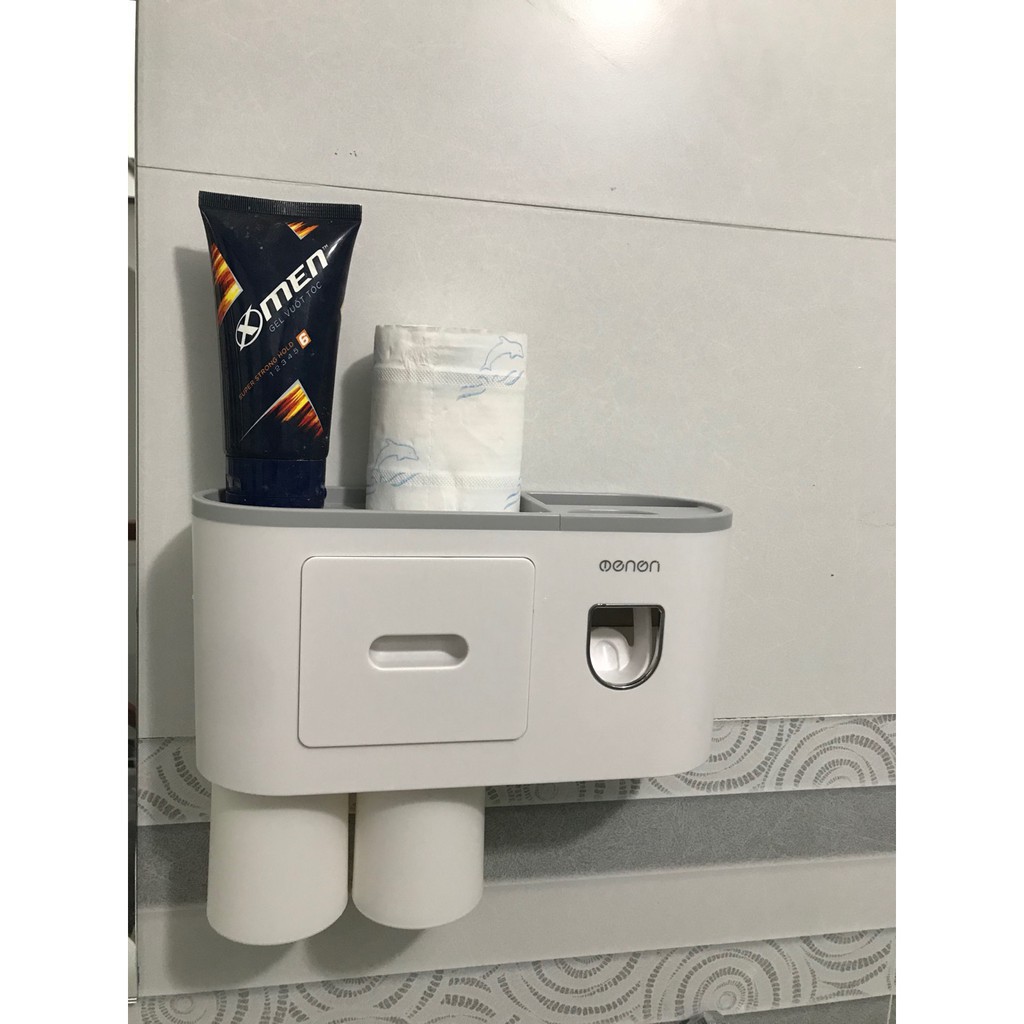 Kệ nhà tắm dán tường để bàn chải đánh răng OENON Bộ nhả kem đánh răng tự động kèm 2 cốc hút từ tính