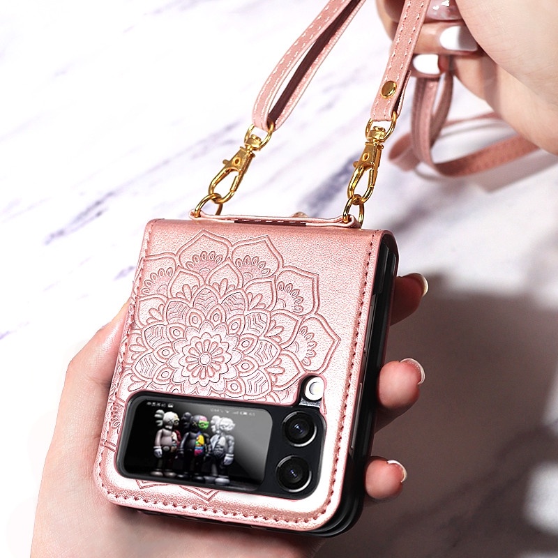 Ốp điện thoại HOCE da PU có ngăn thẻ và dây đeo cho Samsung Galaxy Z Flip 4 5G Samsung ZFlip3 zflip5