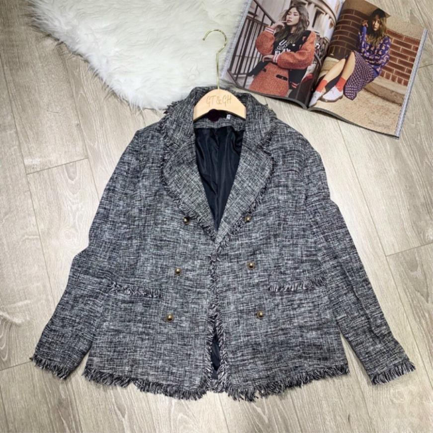 Áo Dạ Tweed Dài Tay Nữ TEMA - Áo Dạ Tweed Xám Ghi Tua Rua Siêu Xinh | BigBuy360 - bigbuy360.vn