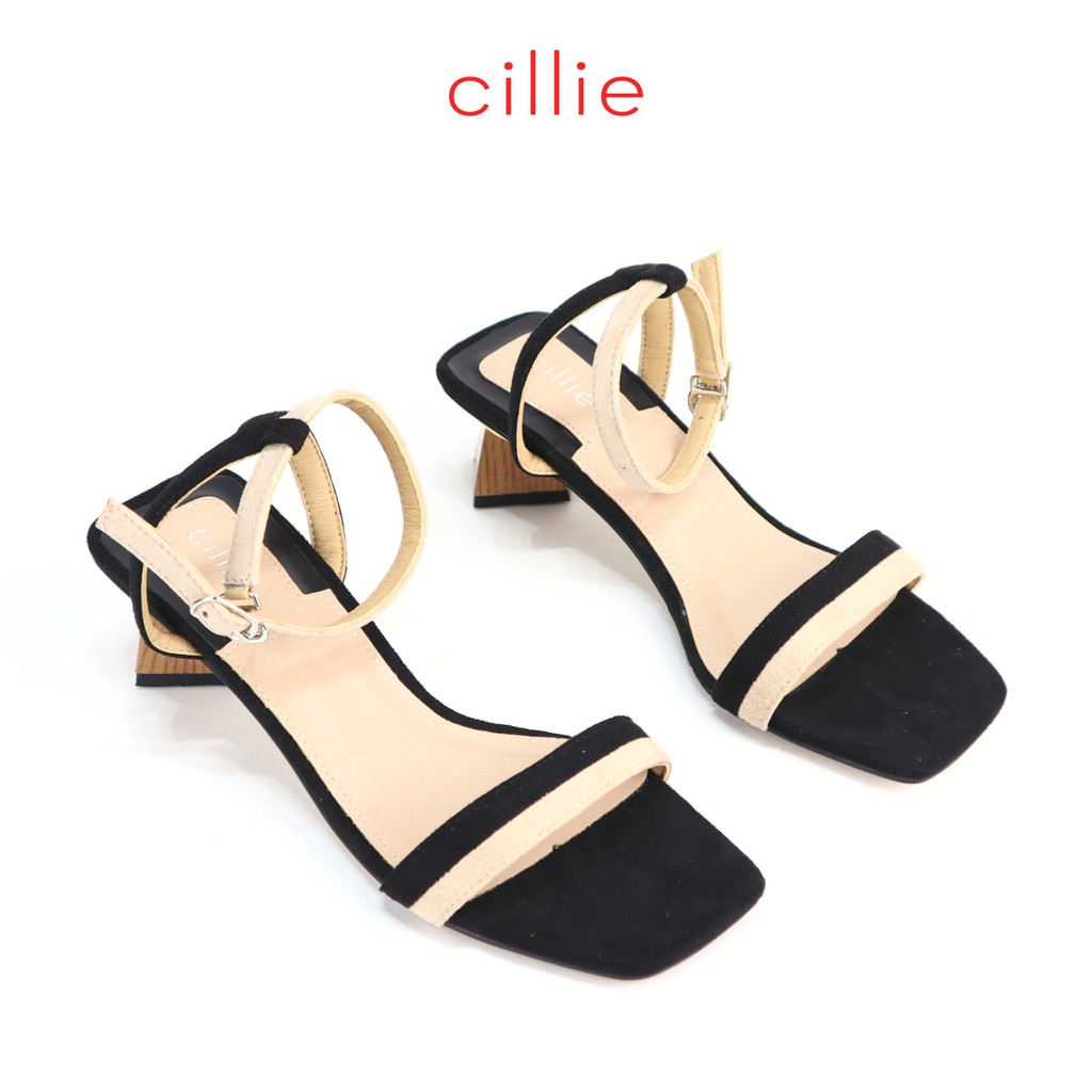 [Mã WABRWS giảm 15% đơn 150K] Giày sandal quai ngang da lộn phối màu cao 5cm Cillie 1198