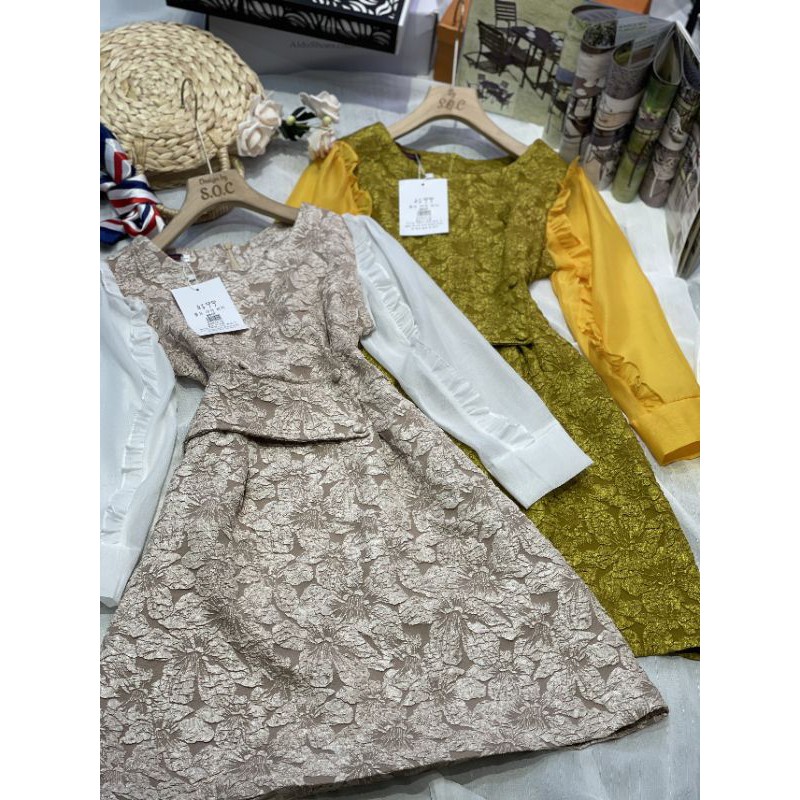 Đầm gấm xốp phối tay siêu cấp ( kèm hình thật) | BigBuy360 - bigbuy360.vn