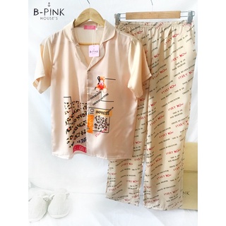 Đồ bộ Pyjama chất liệu lụa Latin thiết kế tay cộc quần dài