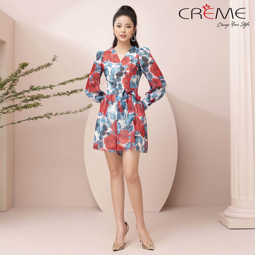 Jumsuit hoa dáng ngắn diện đi du lịch JS1005 CREME