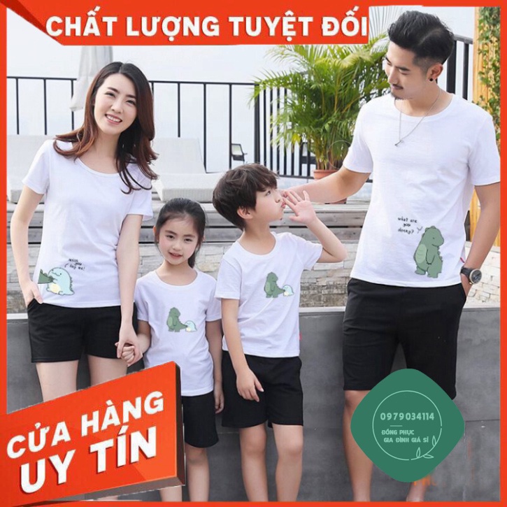 Áo gia đình khủng long Đồ đôi mẹ và bé Mẫu 3/4/5 người - Màu trắng GD0048T Áo thun giá sỉ