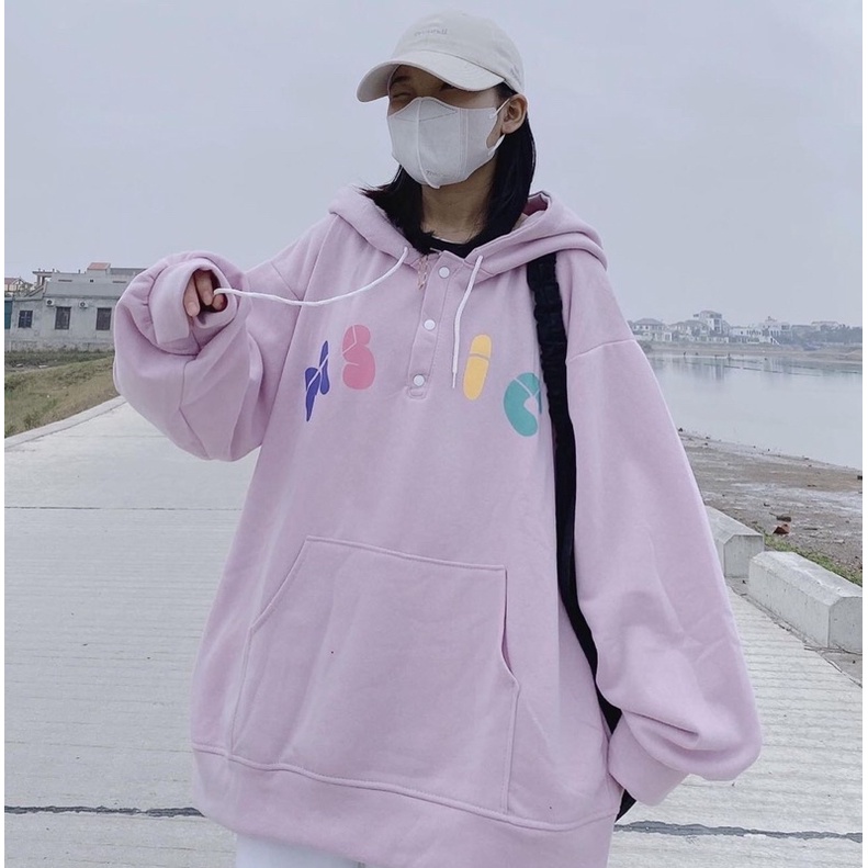 HOODIE TÍM TÍM CHỮ NHIỀU MÀU - Freesize dài 70cm