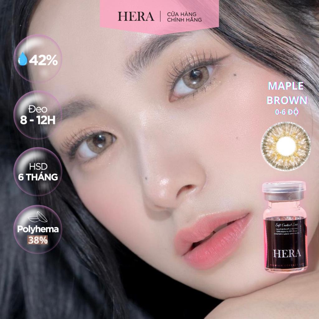 Lens Hera Nâu Lá Phong 0 - 6 Độ MAPLE BROWN Nhập Khẩu Hàn Quốc Kính Áp Tròng Cận 6 Tháng